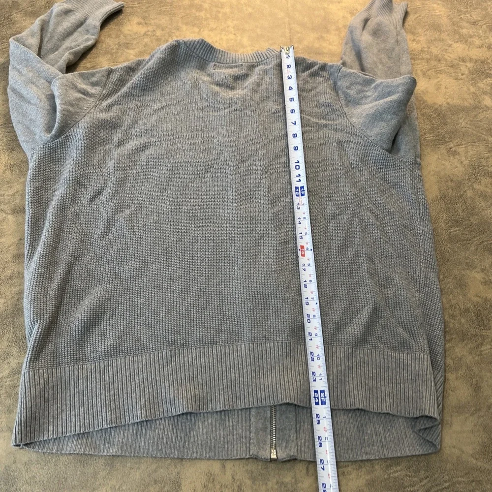 Lands End x Peoples Bank Sweater Women's 1X Gray Full Zip Waffle‎ Knit Cardigan